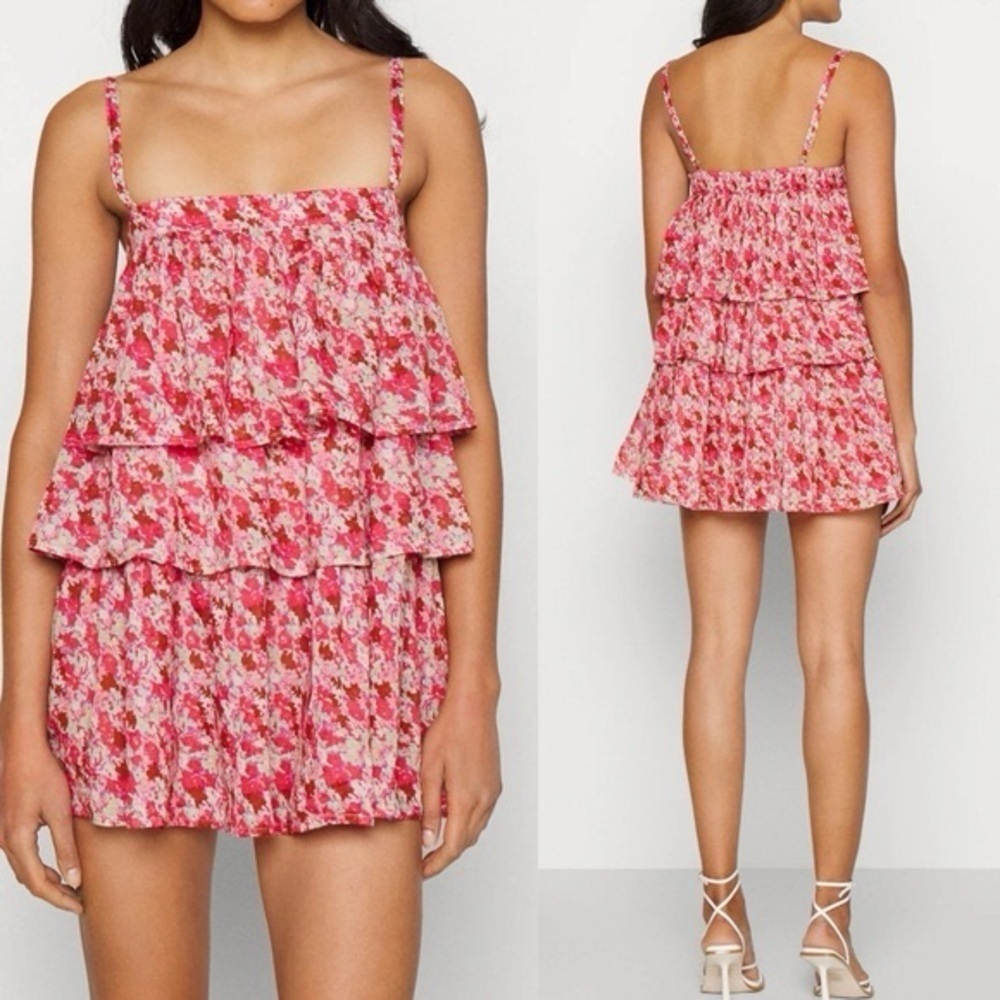 FREE PEOPLE talia tunic mini dress pink floral Small tank cupcake flowy summer